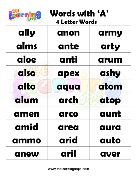 4 Letter Words With A Worksheet 03
