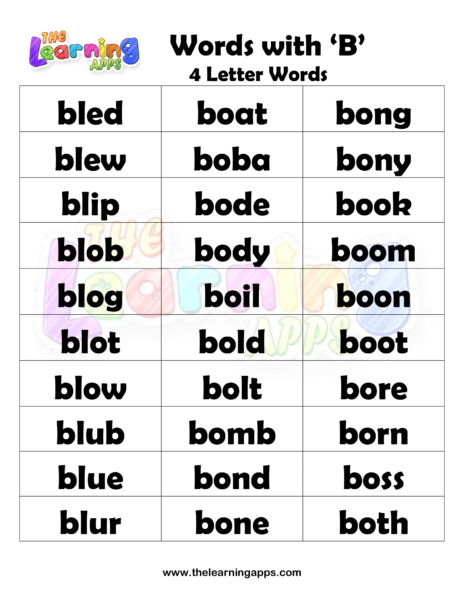 Perkataan 4 Huruf Dengan Lembaran Kerja B 04