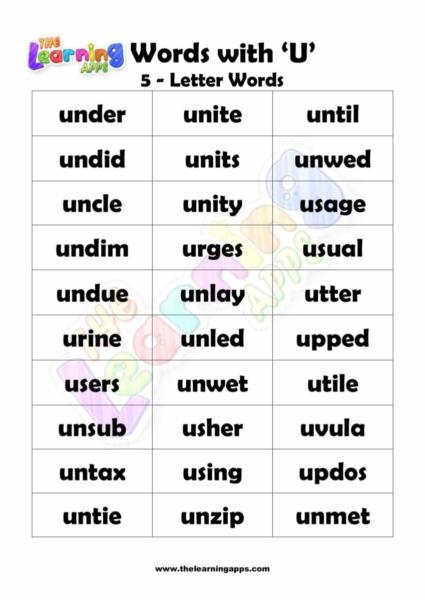 5 LETTER WORD STARTING WITH U-2