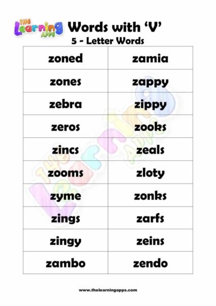 5 LETTER WORD STARTING WITH Z