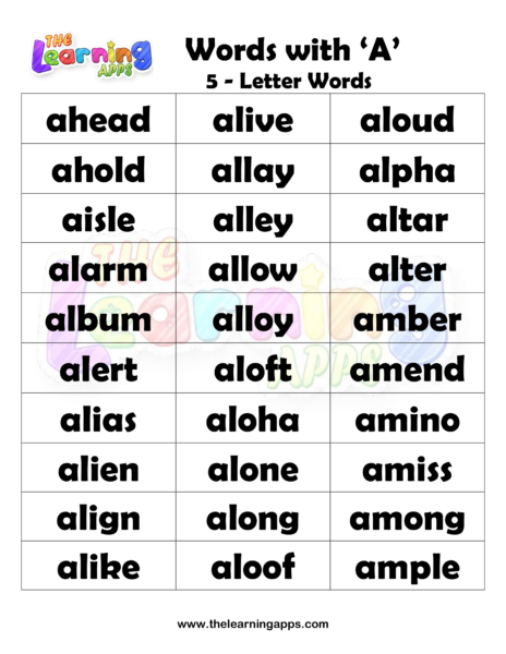 5 Letter Words With A Worksheet 05