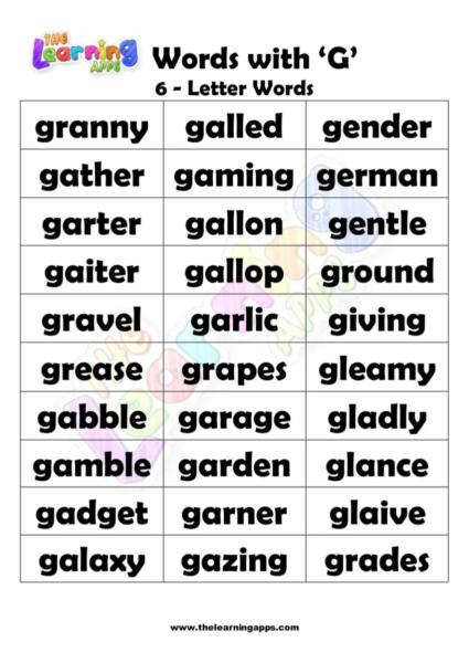 6 LETTER WORD STARTING WITH G