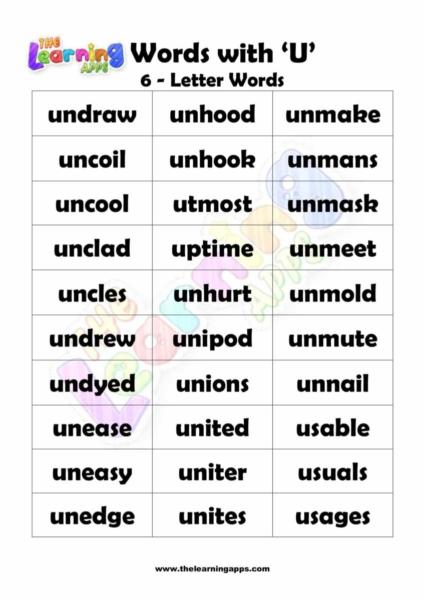 6 LETTER WORD STARTING WITH U-3