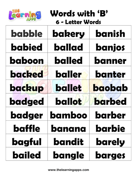 Feuilles de travail sur les mots de 6 lettres avec B 10