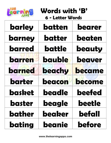 Feuilles de travail sur les mots de 6 lettres avec B 11