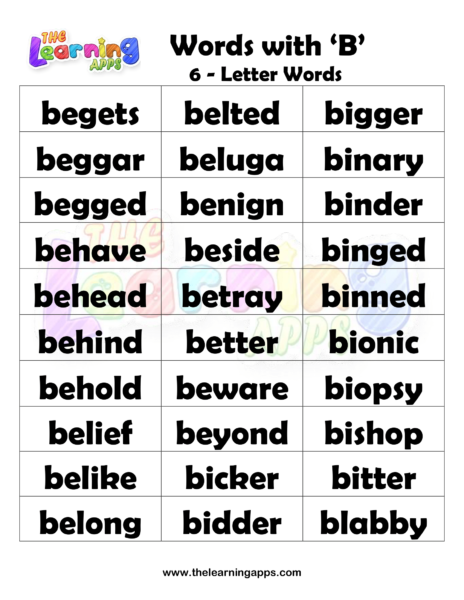 Feuilles de travail sur les mots de 6 lettres avec B 12