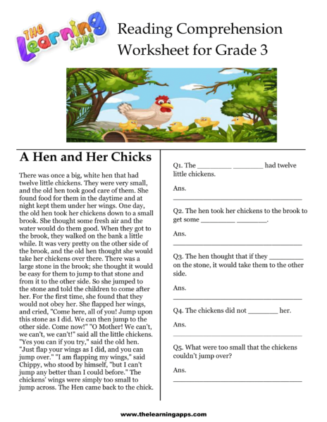 A Hen and Her Chicks Comprehension Worksheet