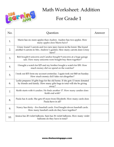 Addition Word Problem Worksheet 16