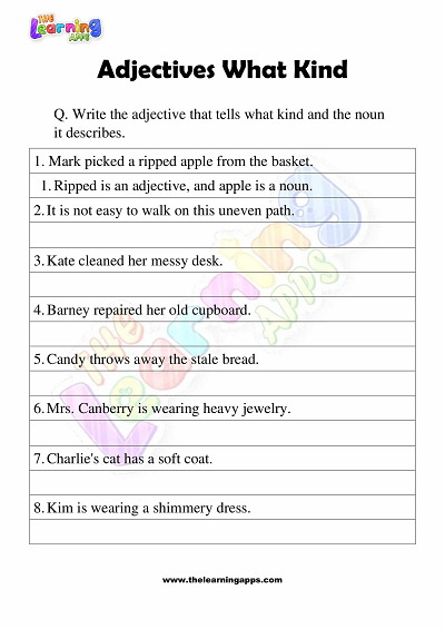 Adjectives of What Kind Worksheets for Grade 3 – Activity 1