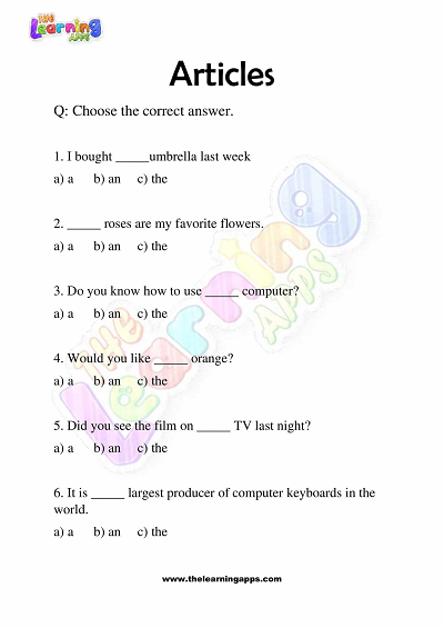 Articles-Worksheets-for-Grade-3-Activity-10