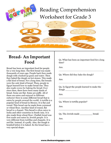 Bread-An Important Food Comprehension Worksheet