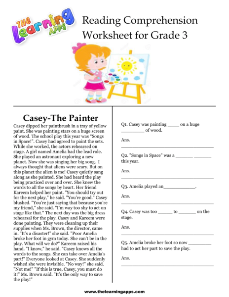 Casey-The Painter Comprehension Worksheet