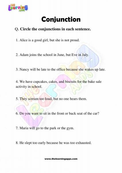 Hojas de trabajo de conjunciones - Grado 3 - Actividad 1