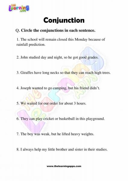 Hojas de trabajo de conjunciones - Grado 3 - Actividad 2