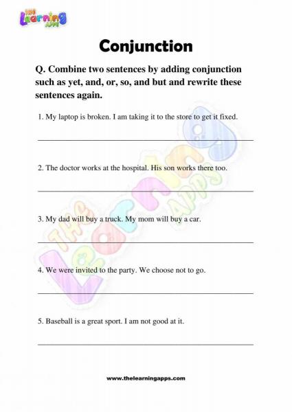 Hojas de trabajo de conjunciones - Grado 3 - Actividad 7