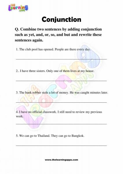 Hojas de trabajo de conjunciones - Grado 3 - Actividad 8