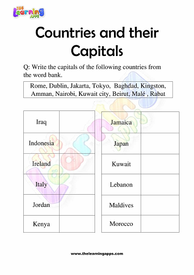 Countries-and-Their-Capitals-Worksheets-for-Grade-3-Activity-2
