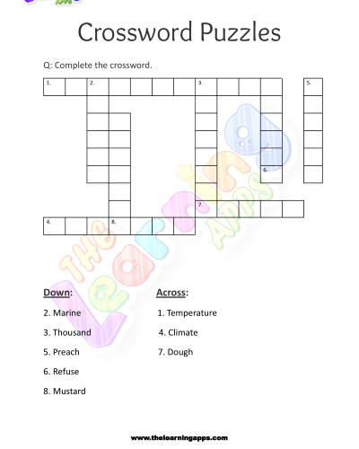 Crossword Puzzles for Grade 3 - Activity 9