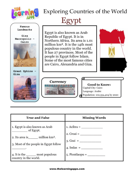 Egypten arbetsblad