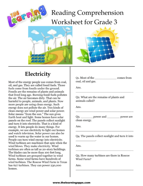 Electricity Comprehension Worksheet