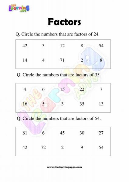 Factors Worksheet - Grade 3 - Activity 5