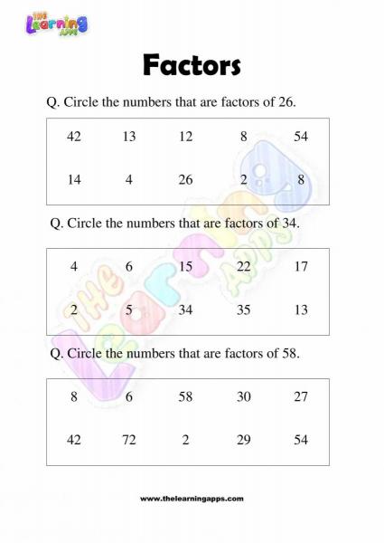 Factors Worksheet - Grade 3 - Activity 6