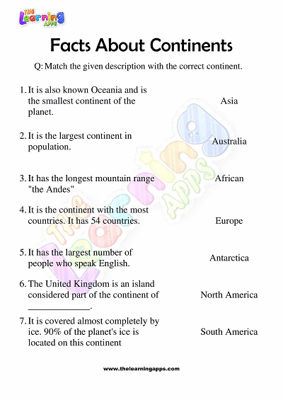 Facts-About-Continents-Worksheets-for-Grade 3-Activity-2
