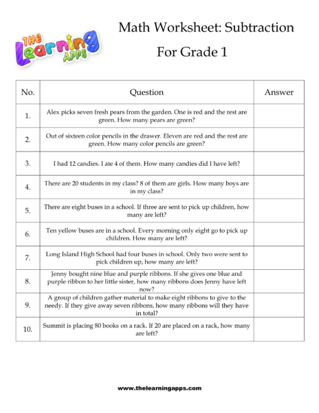 Grade 1 Subtraction Worksheet 04
