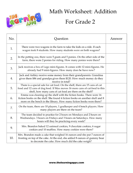 Grade 2 Addition Sheet 01