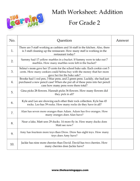 Grade 2 Addition Sheet 02