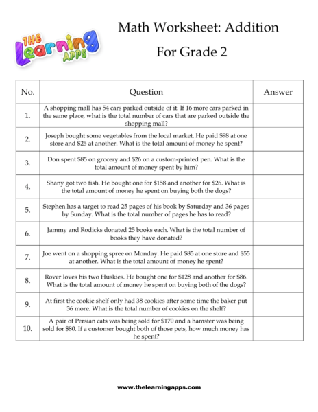Grade 2 Addition Sheet 04