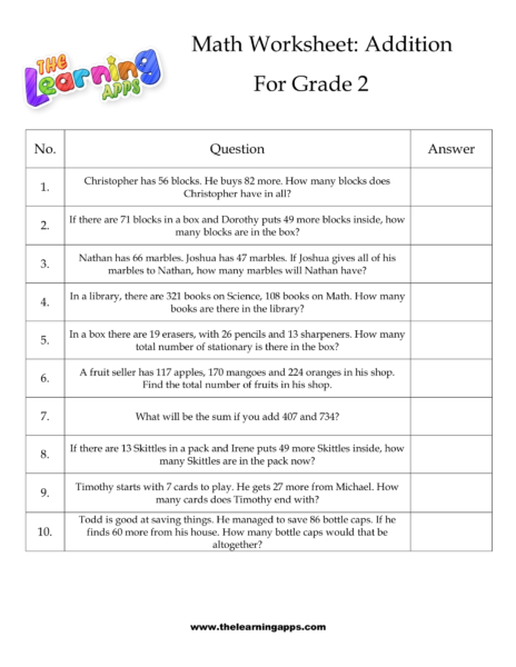 Grade 2 Addition Sheet 06