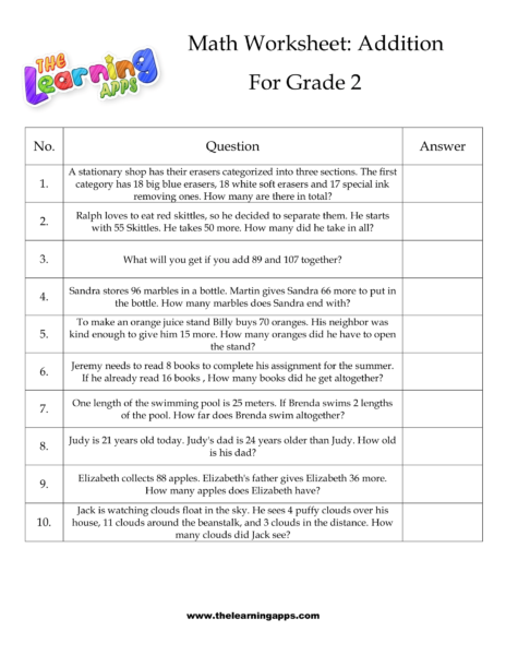 Grade 2 Addition Sheet 07