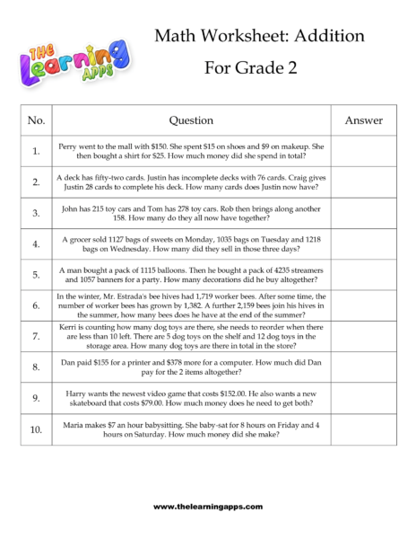 Grade 2 Addition Sheet 11