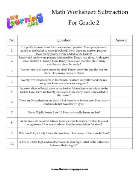 Grade 2 Subtraction Worksheet 03