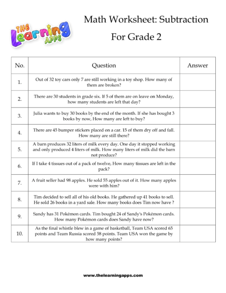 Grade 2 Subtraction Worksheet 04