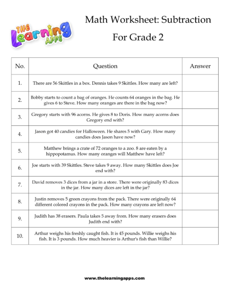 Grade 2 Subtraction Worksheet 06