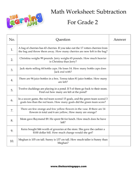 Grade 2 Subtraction Worksheet 08
