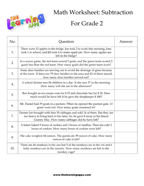 Grade 2 Subtraction Worksheet 09