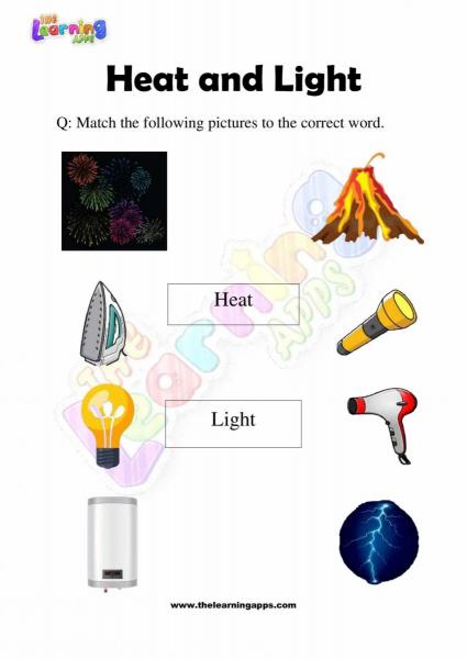 Heat and Light Worksheet - Grade 2 - Activity 3