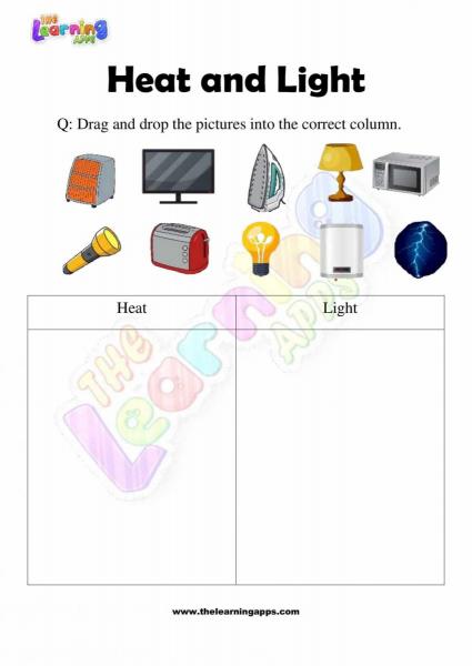 Heat and Light Worksheet - Grade 2 - Activity 5