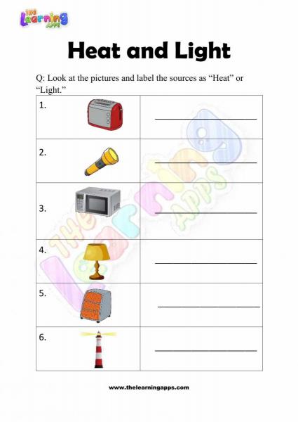 Heat and Light Worksheet - Grade 2 - Activity 8