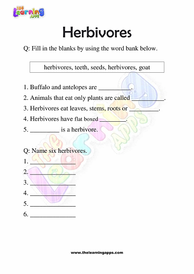 Herbivores Worksheets for Grade 3 - Activity 4