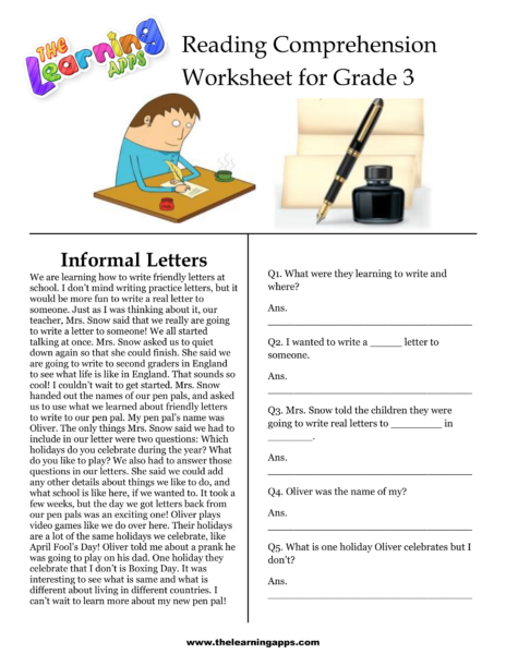 Informal Letters Comprehension Worksheet