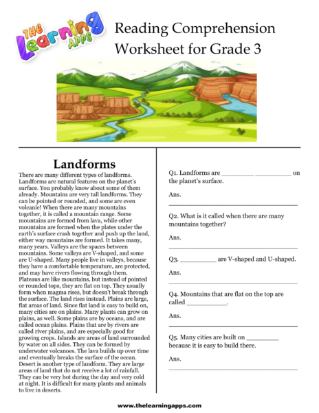 Landforms Comprehension Worksheet