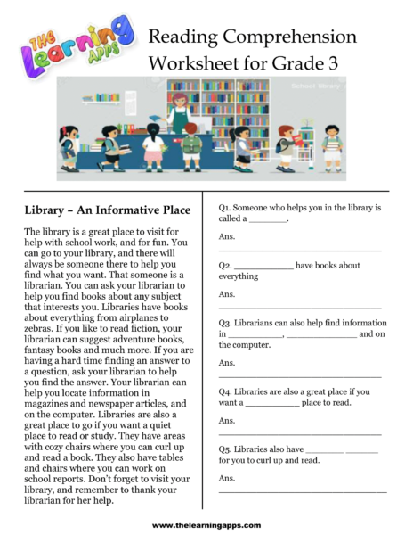 Library - An informative Place Comprehension Worksheet