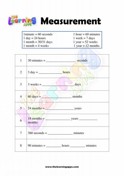 Measurement Worksheet - Grade 1 - Activity 3