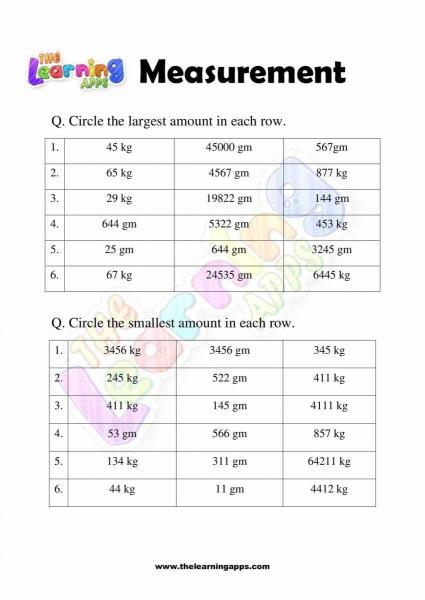 Measurement Worksheet - Grade 3 - Activity 7