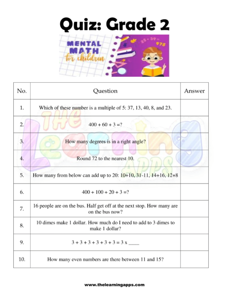 Mental Math Grade 2 10