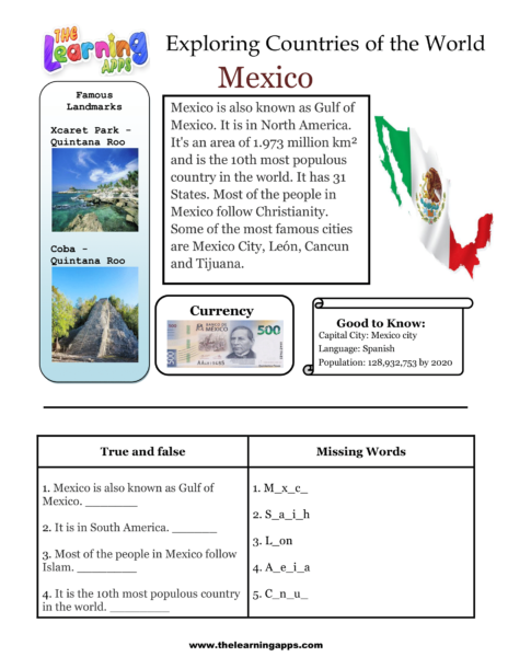 Мексика Рабочий лист
